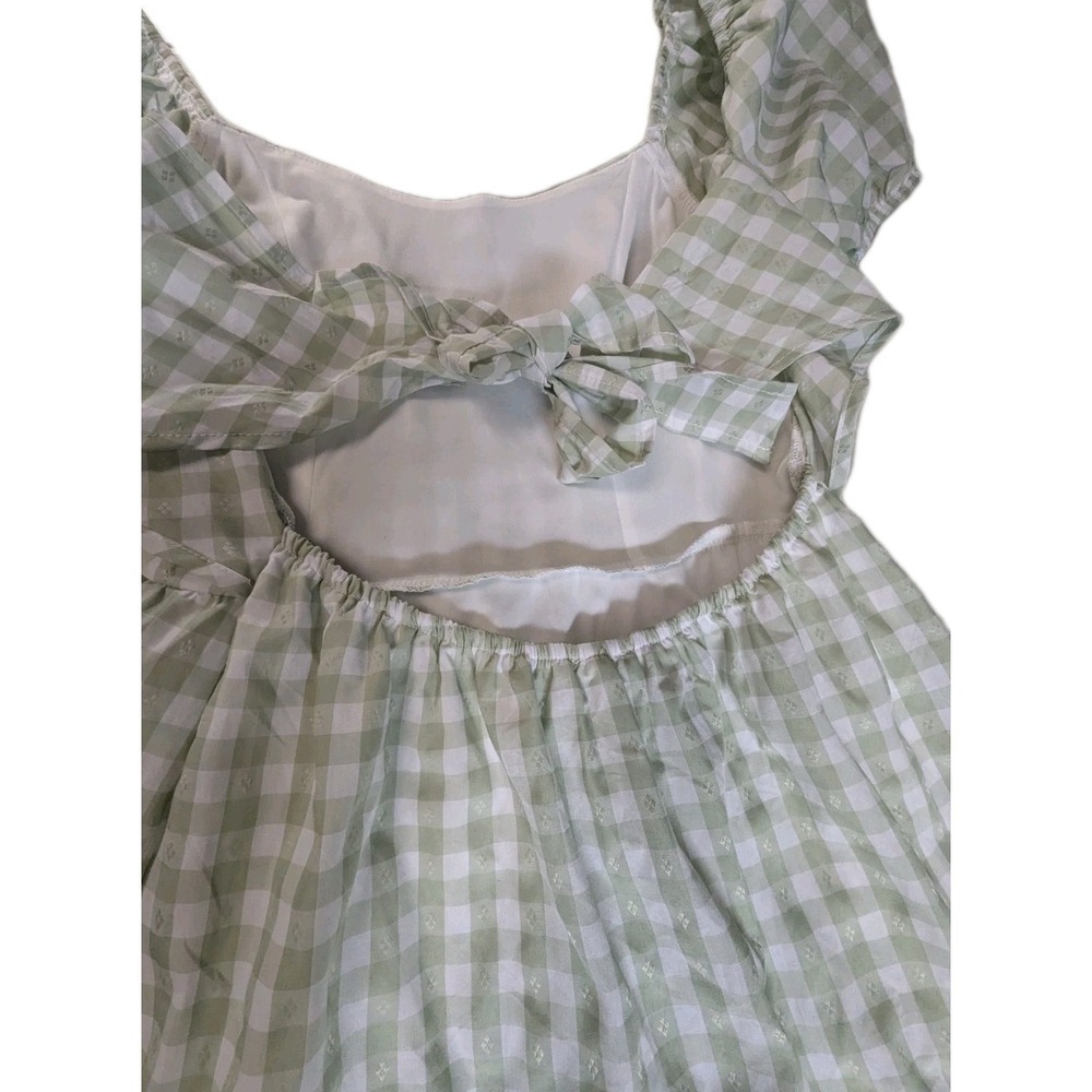 Lily Rose Sage Green Gingham Puff Sleeve Tie-Back Dress – Women's XS - Picture 9 of 16